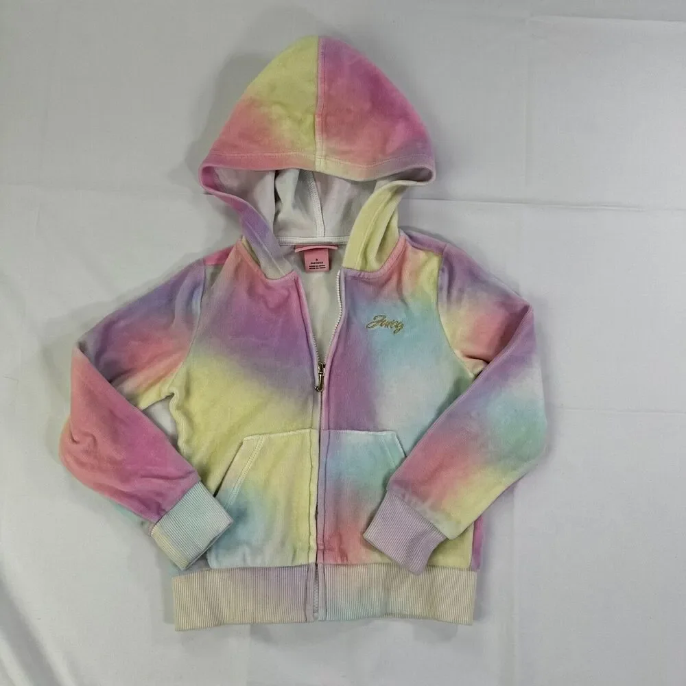 Juicy Couture Kid's Velour Track Jacket 5 Multi‎ Tie Dye Design 2 Front Pockets